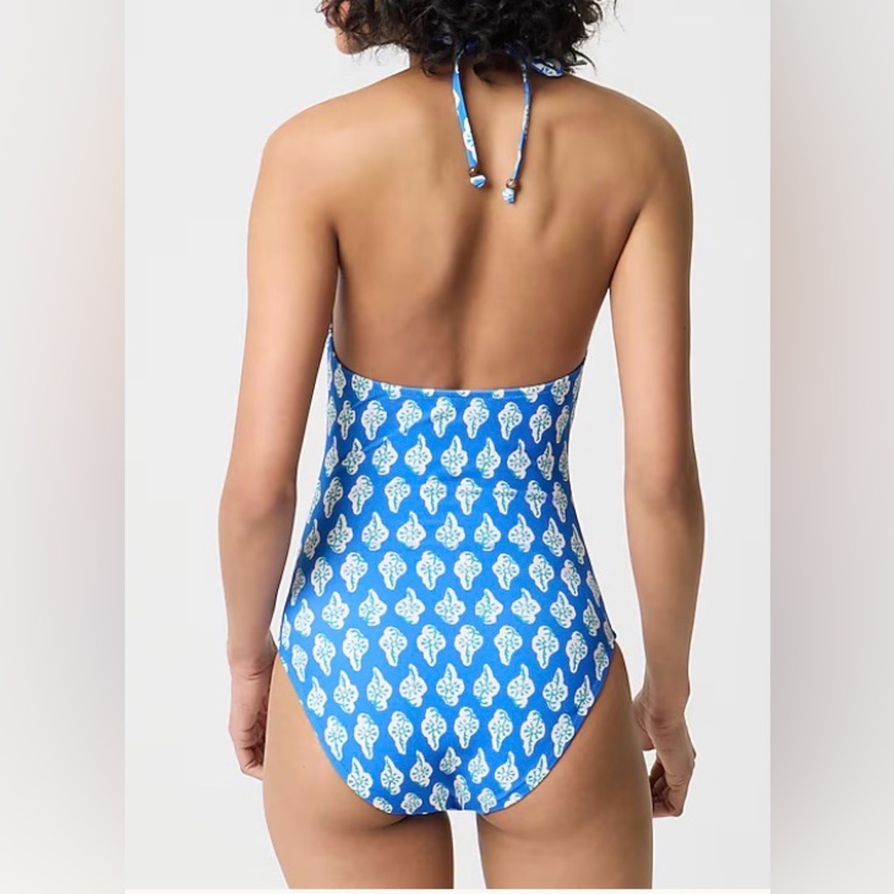 NWT JCrew Factory Printed halter one-piece swimsuit - Picture 2 of 6